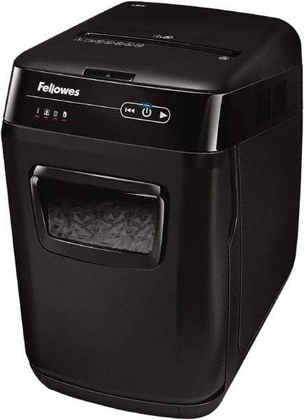 FELLOWES - 5/32 x 1-1/2" Strip, 130 Sheet Automatic, 8 Sheet Manual Sheet Cross Cut Auto Feed Shredder - 20" Long x 13-5/8" Wide x 21-3/8" High, Level 3 Security, 85 Gal Wastebasket - Apex Tool & Supply