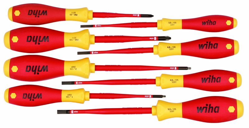 Insulated Slim Integrated Insulation 8 Piece Screwdriver Set Slotted 3.5; 4; 4.5; 5.5; Phillips #1 & 2; Square #1 & 2 - Apex Tool & Supply