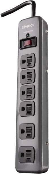 Woods PRO - 6 Outlets, 125 Volts, 15 Amps, 3' Cord, Power Outlet Strip - Keyhole Mount, 5-15 NEMA Configuration, 11-3/4" Strip, cULus - Apex Tool & Supply