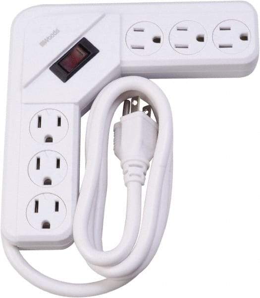 Woods PRO - 6 Outlets, 125 Volts, 15 Amps, 4' Cord, Power Outlet Strip - Keyhole Mount, 5-15 NEMA Configuration, 6-1/2" Strip, cULus - Apex Tool & Supply