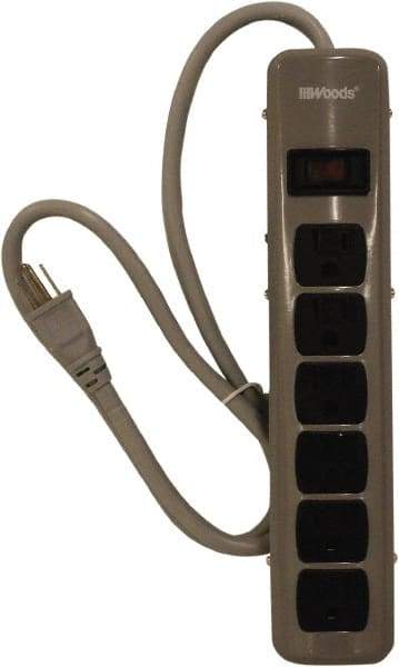 Woods PRO - 6 Outlets, 125 Volts, 15 Amps, 5' Cord, Power Outlet Strip - Keyhole Mount, 5-15 NEMA Configuration, 11-3/4" Strip, cULus - Apex Tool & Supply