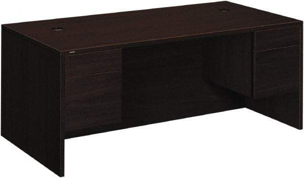 Hon - Woodgrain Laminate Double Pedestal Desk - 72" Wide x 36" Deep x 29-1/2" High, Mahogany - Apex Tool & Supply
