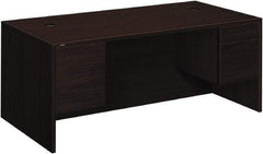 Hon - Woodgrain Laminate Double Pedestal Desk - 72" Wide x 36" Deep x 29-1/2" High, Mahogany - Apex Tool & Supply