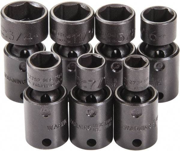 Proto - 7 Piece 3/8" Drive Black Finish Impact Socket Set - 6 Points, 3/8" to 3/4" Range, Inch Measurement Standard - Apex Tool & Supply