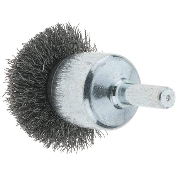 Tru-Maxx - 1-1/2" Brush Diam, Crimped, Flared End Brush - 1/4" Diam Steel Shank, 20,000 Max RPM - Apex Tool & Supply