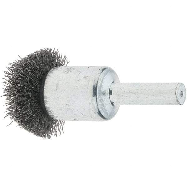 Tru-Maxx - 1" Brush Diam, Crimped, Flared End Brush - 1/4" Diam Steel Shank, 25,000 Max RPM - Apex Tool & Supply