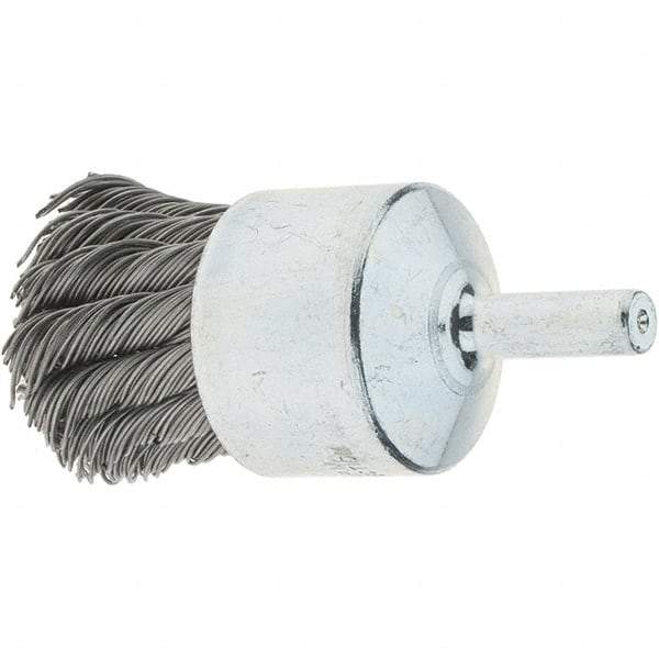 Tru-Maxx - 1-1/8" Brush Diam, Knotted, End Brush - 1/4" Diam Steel Shank, 22,000 Max RPM - Apex Tool & Supply