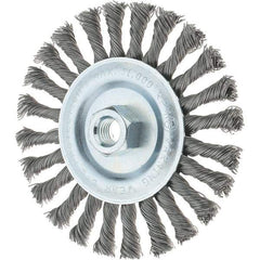 Tru-Maxx - 6" OD, 5/8-11 Arbor Hole, Knotted Steel Wheel Brush - 1/2" Face Width, 1-3/8" Trim Length, 0.02" Filament Diam, 12,500 RPM - Apex Tool & Supply