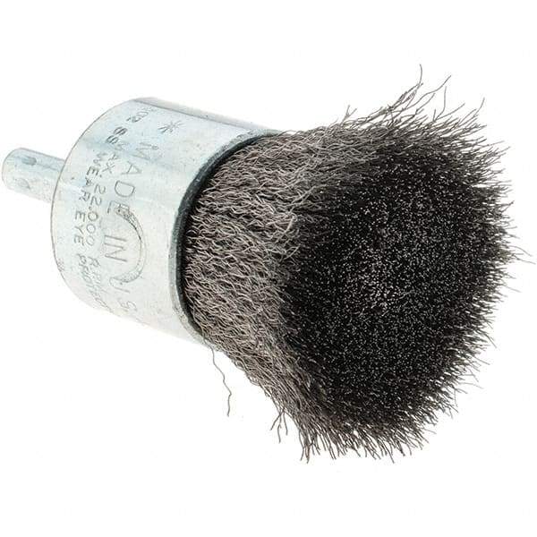 Tru-Maxx - 1" Brush Diam, Crimped, Flared End Brush - 1/4" Diam Steel Shank, 22,000 Max RPM - Apex Tool & Supply