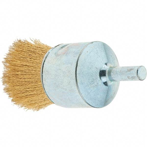 Tru-Maxx - 1" Brush Diam, Crimped, Flared End Brush - 1/4" Diam Steel Shank, 20,000 Max RPM - Apex Tool & Supply