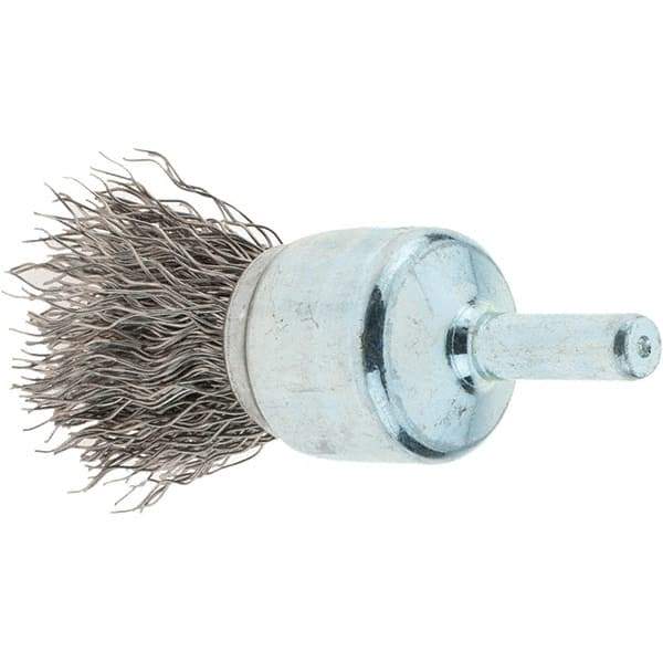 Tru-Maxx - 3/4" Brush Diam, Crimped, Flared End Brush - 1/4" Diam Steel Shank, 22,000 Max RPM - Apex Tool & Supply