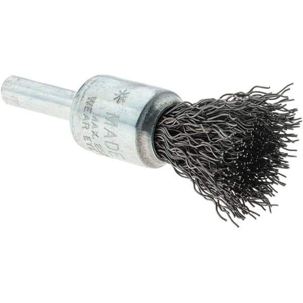 Tru-Maxx - 1/2" Brush Diam, Crimped, Flared End Brush - 1/4" Diam Steel Shank, 25,000 Max RPM - Apex Tool & Supply