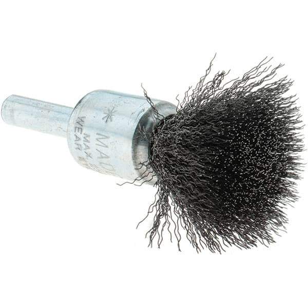 Tru-Maxx - 1/2" Brush Diam, Crimped, Flared End Brush - 1/4" Diam Steel Shank, 25,000 Max RPM - Apex Tool & Supply