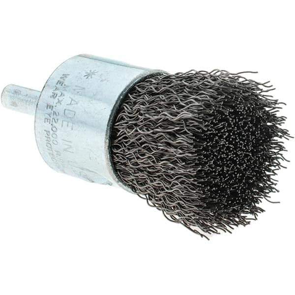 Tru-Maxx - 1" Brush Diam, Crimped, Flared End Brush - 1/4" Diam Steel Shank, 22,000 Max RPM - Apex Tool & Supply