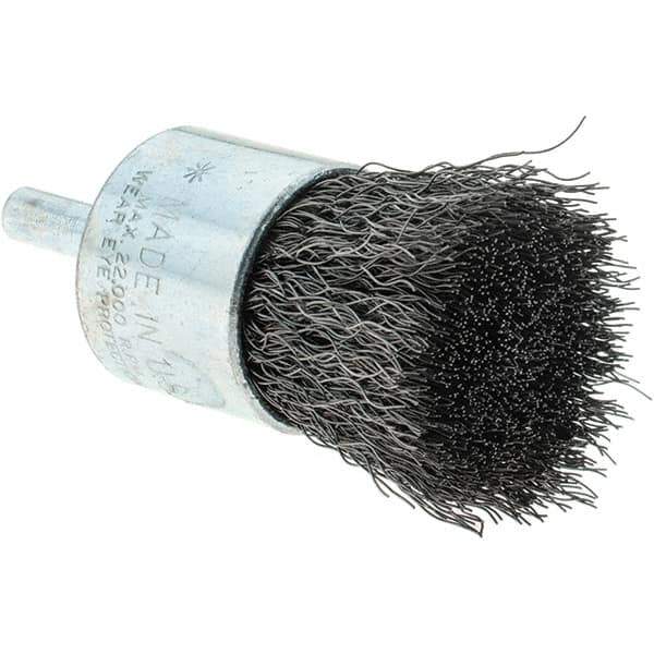 Tru-Maxx - 1" Brush Diam, Crimped, Flared End Brush - 1/4" Diam Steel Shank, 22,000 Max RPM - Apex Tool & Supply