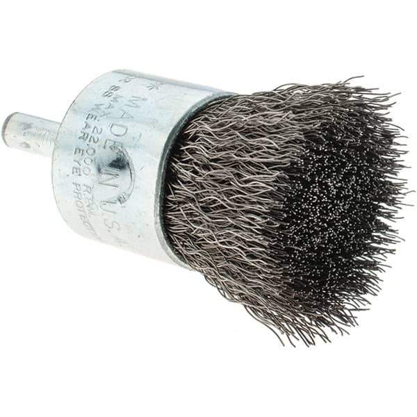 Tru-Maxx - 1" Brush Diam, Crimped, Flared End Brush - 1/4" Diam Steel Shank, 22,000 Max RPM - Apex Tool & Supply