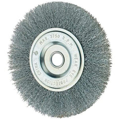 Tru-Maxx - 6" OD, 1/2" Arbor Hole, Crimped Steel Wheel Brush - 3/4" Face Width, 1-1/4" Trim Length, 0.014" Filament Diam, 6,000 RPM - Apex Tool & Supply