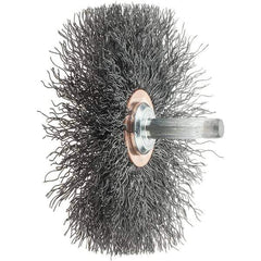 Tru-Maxx - 3" OD, 1/4" Shank Diam, Crimped Steel Wheel Brush - 1/2" Face Width, 1" Trim Length, 0.0118" Filament Diam, 20,000 RPM - Apex Tool & Supply