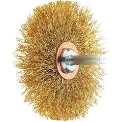 Tru-Maxx - 3" OD, 1/4" Shank Diam, Crimped Brass Wheel Brush - 1/2" Face Width, 1" Trim Length, 0.0118" Filament Diam, 20,000 RPM - Apex Tool & Supply