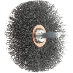 Tru-Maxx - 3" OD, 1/4" Shank Diam, Crimped Steel Wheel Brush - 1/2" Face Width, 1" Trim Length, 0.008" Filament Diam, 12,500 RPM - Apex Tool & Supply