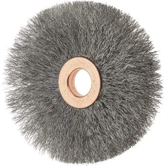 Tru-Maxx - 3" OD, 1/2" Arbor Hole, Crimped Stainless Steel Wheel Brush - 5/8" Face Width, 1" Trim Length, 0.006" Filament Diam, 20,000 RPM - Apex Tool & Supply