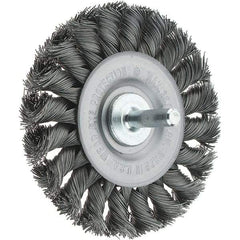 Tru-Maxx - 3-1/4" OD, 1/4" Shank Diam, Knotted Steel Wheel Brush - 3/8" Face Width, 5/8" Trim Length, 0.014" Filament Diam, 25,000 RPM - Apex Tool & Supply