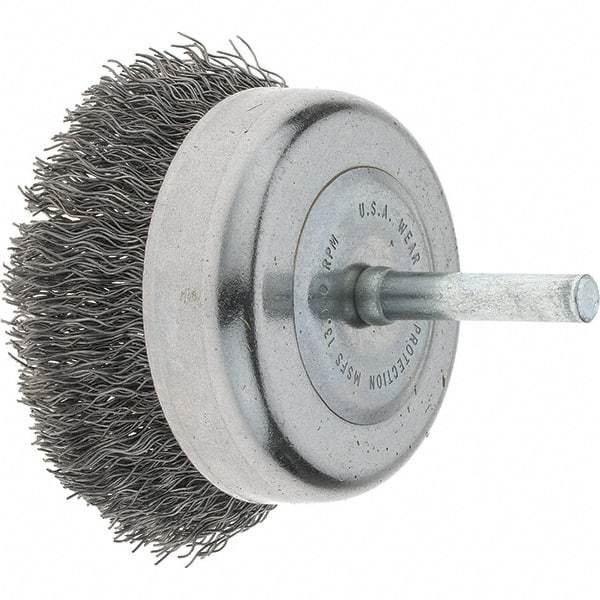 Tru-Maxx - 2-3/4" Diam, 1/4" Shank Diam, Steel Fill Cup Brush - 0.0118 Wire Diam, 7/8" Trim Length, 6,000 Max RPM - Apex Tool & Supply