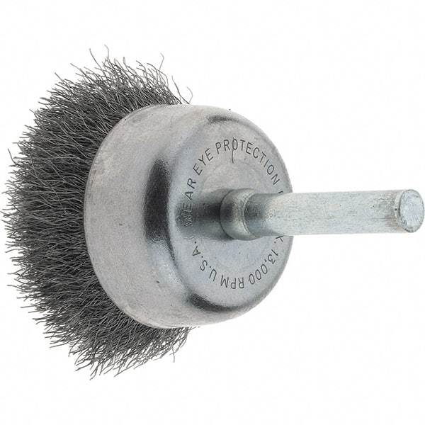 Tru-Maxx - 1-3/4" Diam, 1/4" Shank Diam, Steel Fill Cup Brush - 0.0118 Wire Diam, 3/4" Trim Length, 13,000 Max RPM - Apex Tool & Supply