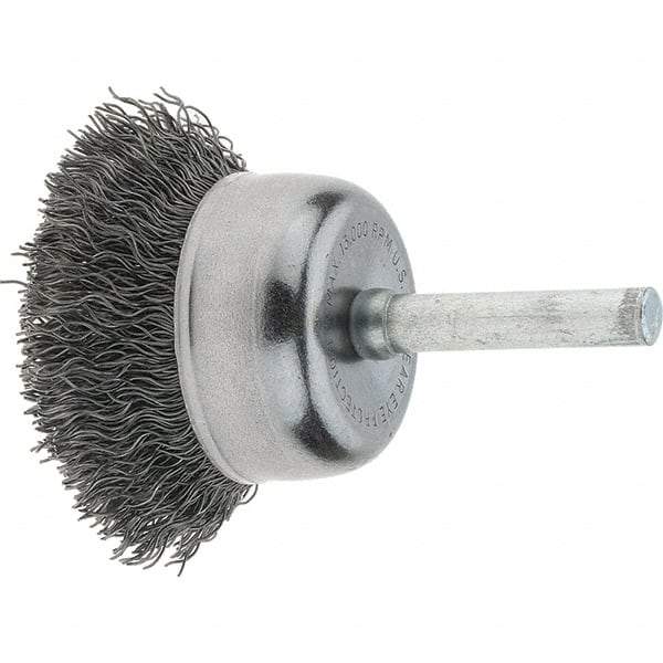 Tru-Maxx - 1-3/4" Diam, 1/4" Shank Diam, Steel Fill Cup Brush - 0.006 Wire Diam, 3/4" Trim Length, 13,000 Max RPM - Apex Tool & Supply