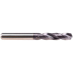 Emuge - 3/16" 140° Spiral Flute Solid Carbide Screw Machine Drill Bit - TiAlN Finish, Right Hand Cut, 28mm Flute Length, 66mm OAL, Four Facet Point, Straight Shank, Through Coolant - Apex Tool & Supply