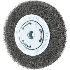 Tru-Maxx - 6" OD, 5/8-11 Arbor Hole, Crimped Steel Wheel Brush - 7/8" Face Width, 1-1/8" Trim Length, 0.014" Filament Diam, 6,000 RPM - Apex Tool & Supply