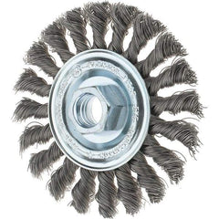 Tru-Maxx - 4" OD, 5/8-11 Arbor Hole, Knotted Steel Wheel Brush - 1/2" Face Width, 7/8" Trim Length, 0.014" Filament Diam, 20,000 RPM - Apex Tool & Supply