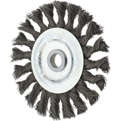 Tru-Maxx - 4" OD, 1/2" Arbor Hole, Knotted Steel Wheel Brush - 5/8" Face Width, 7/8" Trim Length, 0.014" Filament Diam, 20,000 RPM - Apex Tool & Supply