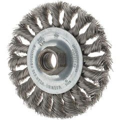 Tru-Maxx - 4" OD, 5/8-11 Arbor Hole, Knotted Stainless Steel Wheel Brush - 1/2" Face Width, 7/8" Trim Length, 0.014" Filament Diam, 20,000 RPM - Apex Tool & Supply