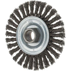 Tru-Maxx - 4" OD, 5/8-11 Arbor Hole, Stringer Bead Steel Wheel Brush - 1/4" Face Width, 7/8" Trim Length, 0.02" Filament Diam, 20,000 RPM - Apex Tool & Supply