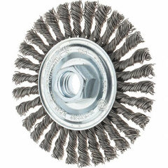 Tru-Maxx - 4" OD, 5/8-11 Arbor Hole, Stringer Bead Stainless Steel Wheel Brush - 1/4" Face Width, 7/8" Trim Length, 0.02" Filament Diam, 20,000 RPM - Apex Tool & Supply