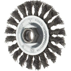 Tru-Maxx - 4" OD, 5/8-11 Arbor Hole, Knotted Steel Wheel Brush - 1/2" Face Width, 7/8" Trim Length, 0.02" Filament Diam, 20,000 RPM - Apex Tool & Supply