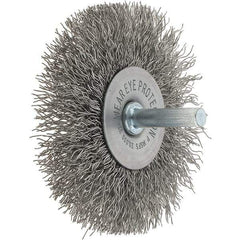 Tru-Maxx - 3" OD, 1/4" Shank Diam, Crimped Stainless Steel Wheel Brush - 1/2" Face Width, 13/16" Trim Length, 0.014" Filament Diam, 20,000 RPM - Apex Tool & Supply