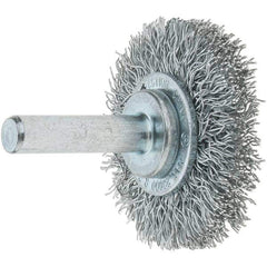 Tru-Maxx - 1-1/2" OD, 1/4" Shank Diam, Crimped Steel Wheel Brush - 1/4" Face Width, 3/8" Trim Length, 0.0118" Filament Diam, 20,000 RPM - Apex Tool & Supply