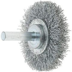 Tru-Maxx - 2" OD, 1/4" Shank Diam, Crimped Steel Wheel Brush - 3/8" Face Width, 7/16" Trim Length, 0.014" Filament Diam, 20,000 RPM - Apex Tool & Supply