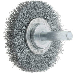 Tru-Maxx - 2" OD, 1/4" Shank Diam, Crimped Steel Wheel Brush - 3/8" Face Width, 7/16" Trim Length, 0.008" Filament Diam, 20,000 RPM - Apex Tool & Supply