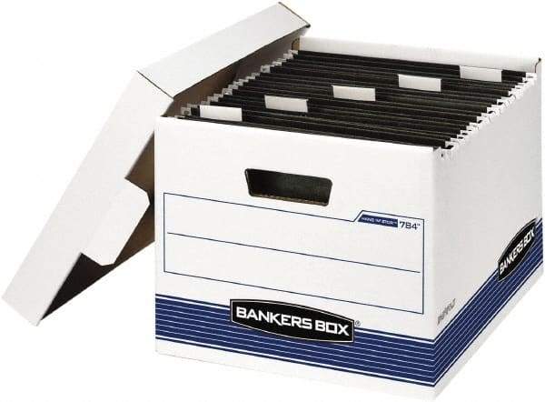 BANKERS BOX - 1 Compartment, 12-5/8" Wide x 10" High x 15-5/8" Deep, Storage Box - Corrugated Cardboard, White/Blue - Apex Tool & Supply