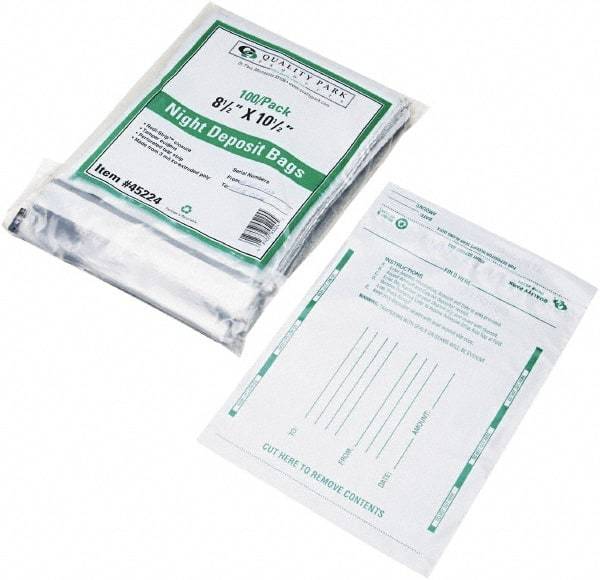 Quality Park - 1 Compartment, 8-1/2" Wide x 10-1/2" High x 1-3/16" Deep, Deposit Bag - Plastic, White - Apex Tool & Supply