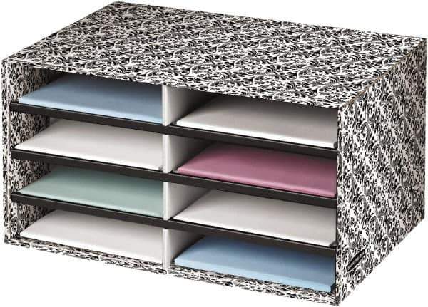 BANKERS BOX - 8 Compartments, 19-1/2" Wide x 10-1/4" High x 12-3/8" Deep, Literature Organizer - Corrugated Cardboard, White/Black - Apex Tool & Supply