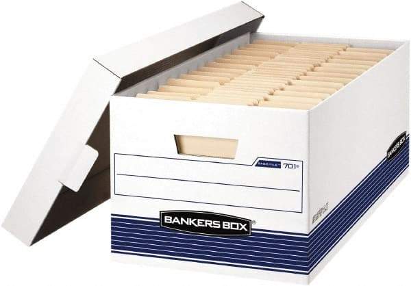 BANKERS BOX - 1 Compartment, 12-7/8" Wide x 10-1/4" High x 25-3/8" Deep, Storage Box - Corrugated Cardboard, White/Blue - Apex Tool & Supply
