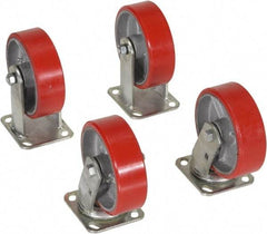 Vestil - 6" Diam x 2" Wide, Poly-On-Steel (2) Rigid (2) Swivel Caster - 4,800 Lb Capacity, Top Plate Mount, 4" x 4-1/2" Plate - Apex Tool & Supply