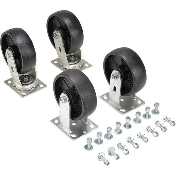 Vestil - 6" Diam x 2" Wide, Glass Filled Nylon (2) Rigid (2) Swivel Caster - 4,800 Lb Capacity, Top Plate Mount, 4" x 4-1/2" Plate - Apex Tool & Supply