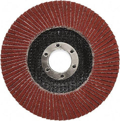 3M - 40 Grit, 4-1/2" Disc Diam, 7/8" Center Hole, Type 27 Ceramic Flap Disc - 13,300 Max RPM, Polyester Backing, Arbor Attaching System, Coated - Apex Tool & Supply