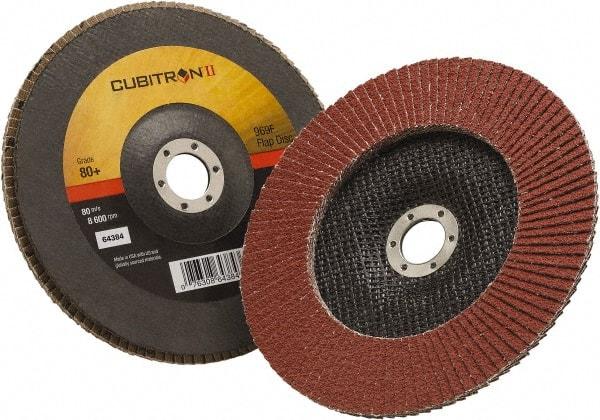 3M - 80 Grit, 7" Disc Diam, 7/8" Center Hole, Type 27 Ceramic Flap Disc - 8,500 Max RPM, Polyester Backing, Arbor Attaching System, Coated - Apex Tool & Supply