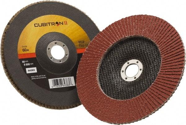 3M - 60 Grit, 7" Disc Diam, 7/8" Center Hole, Type 27 Ceramic Flap Disc - 8,500 Max RPM, Polyester Backing, Arbor Attaching System, Coated - Apex Tool & Supply